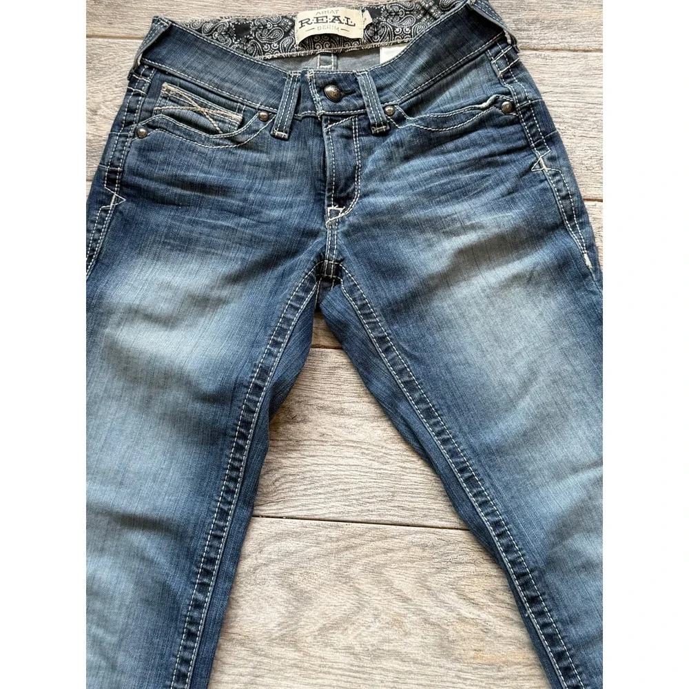 Ariat REAL Denim Straight Leg Jeans 26 26R Rainstorm Icon Mid Rise Western Jean